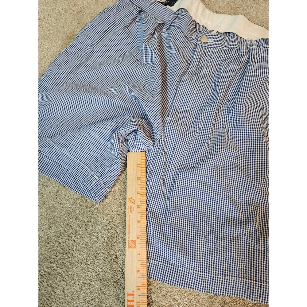 Polo Golf Ralph Lauren Shorts Mens Size‎ 40 Blue Gingham Pleated Cotton Preppy